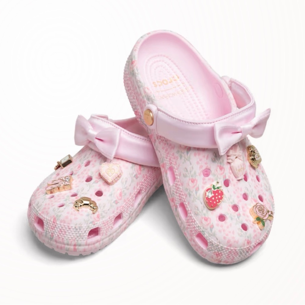 CROCS Pink Floral Bow Charm Clog Mules